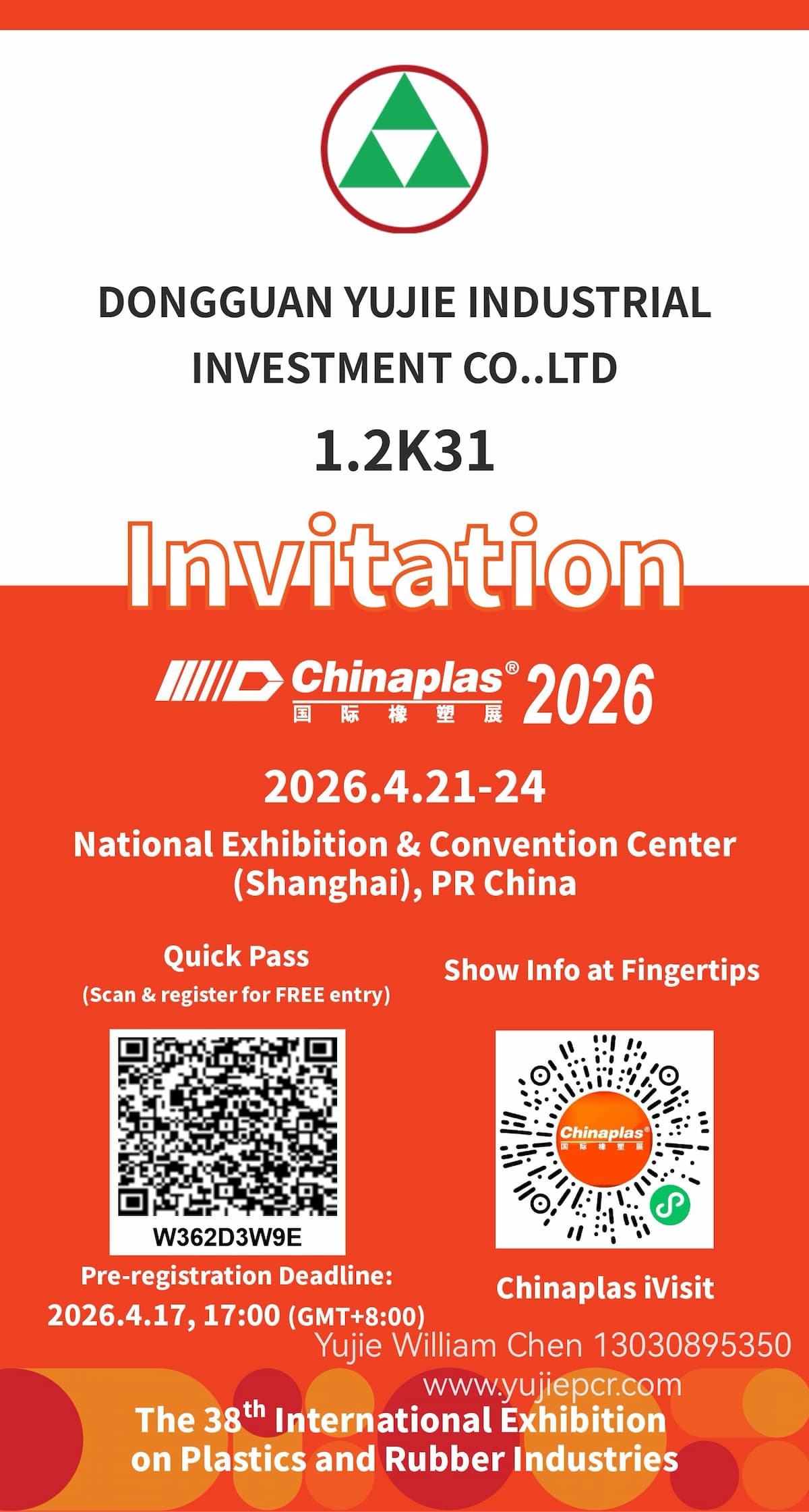 From April 21 to 24, 2026, the 38th China International Exhibition on Plastics and Rubber Industries (Chinaplas)